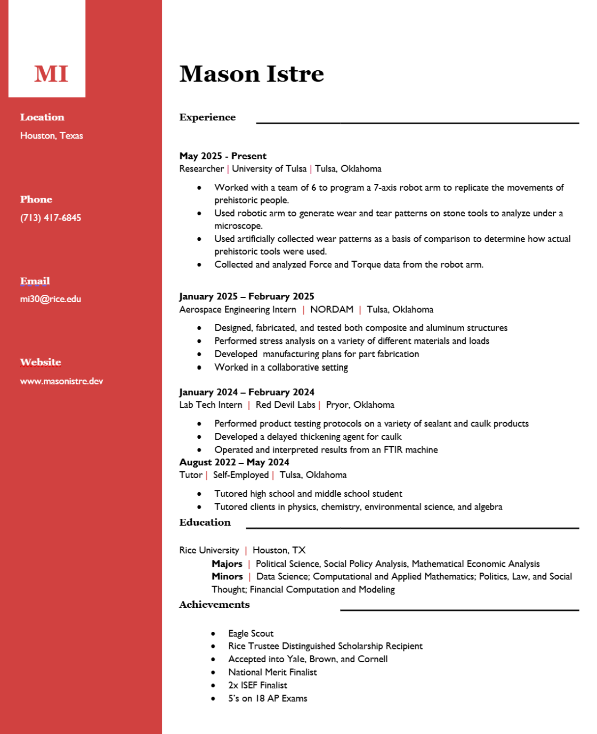 Mason Istre Resume